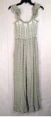 Sim & Sam green mixed print floral smocked crinkle jumpsuit Size S Boho Dainty